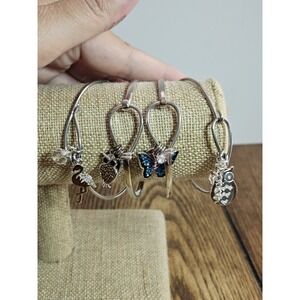 Cottagecore Silver Wire Hook Bangle Bracelet Lot 4pc Flamingo Owl Butterfly